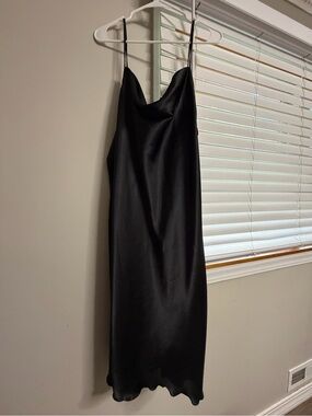 Bebe Satin Slip Dress with Cowl Neck - Black